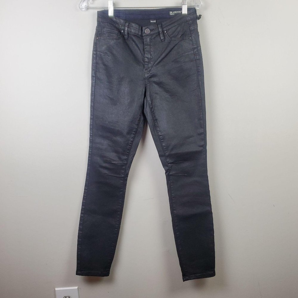 Blank NYC Womens Satin Black Mid Rise Skinny Jeans 28 NWT